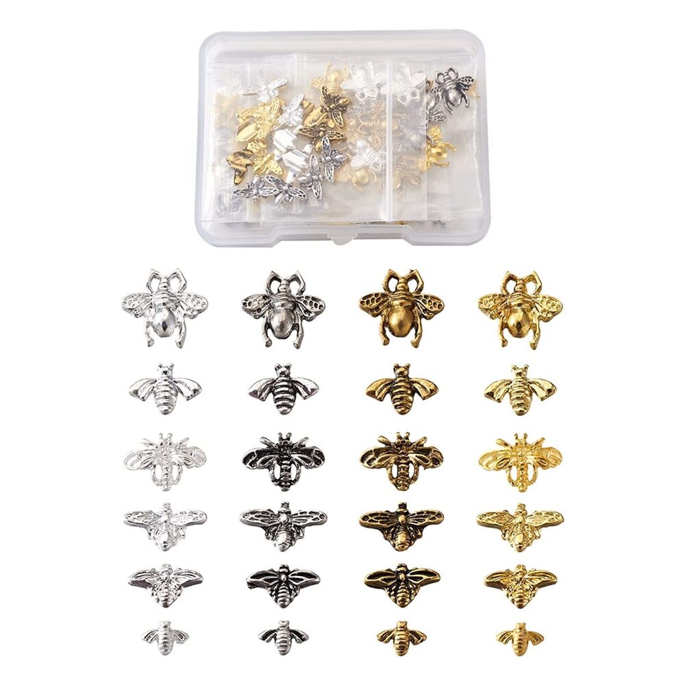 9961 120pcs Bee Shape Resin Fillers 4 Colors Honey Bee Bumblebee Alloy